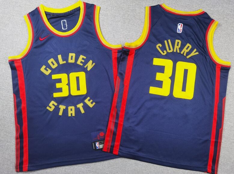 Youth Golden State Warriors #30 Stephen Curry Navy 2024 City Swingman Jersey