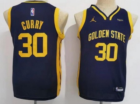 Youth Golden State Warriors #30 Stephen Curry Navy Statement Icon Sponsor Swingman Jersey
