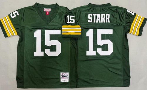 Youth Green Bay Packers #15 Bart Starr Green 1969 Throwback Jersey