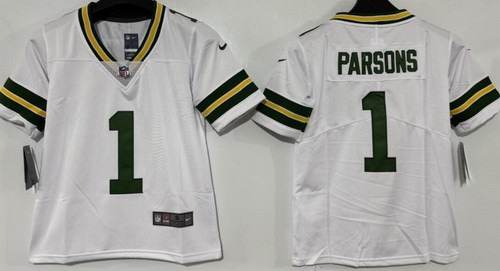 Youth Green Bay Packers #1 Micah Parsons Limited White Vapor Jersey