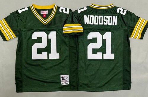 Youth Green Bay Packers #21 Charles Woodson Green Throwback Jersey