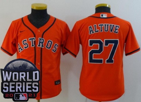 Youth Houston Astros #27 Jose Altuve Orange 2021 World Series Cool Base Jersey