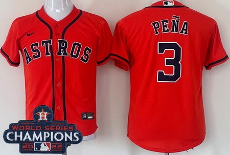 Youth Houston Astros #3 Jeremy Pena Orange 2022 World Series Champions Cool Base Jersey