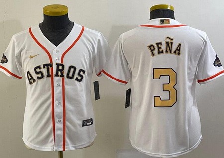Youth Houston Astros #3 Jeremy Pena White 2023 Gold Collection Cool Base Jersey