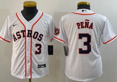 Youth Houston Astros #3 Jeremy Pena White Player Number Team Logo Cool Base Jersey