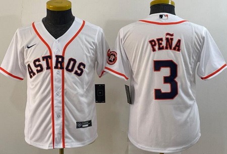 Youth Houston Astros #3 Jeremy Pena White Team Logo Cool Base Jersey