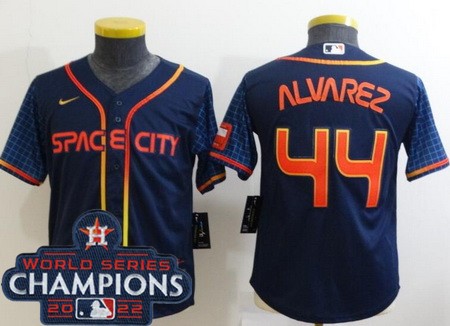 Youth Houston Astros #44 Yordan Alvarez Navy City 2022 World Series Champions Cool Base Jersey