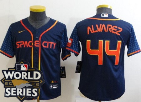 Youth Houston Astros #44 Yordan Alvarez Navy City 2022 World Series Cool Base Jersey