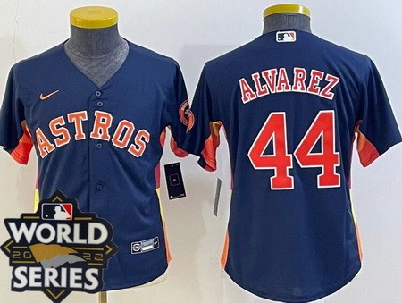 Youth Houston Astros #44 Yordan Alvarez Navy Team Logo 2022 World Series Cool Base Jersey