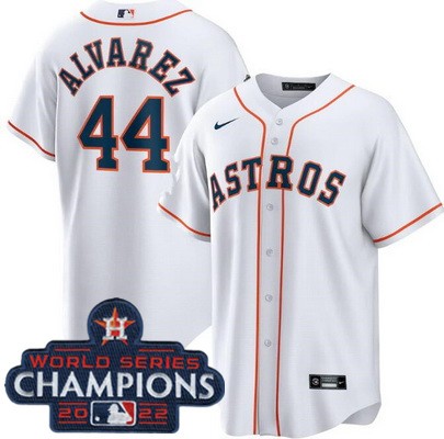 Youth Houston Astros #44 Yordan Alvarez White 2022 World Series Champions Cool Base Jersey
