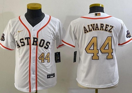 Youth Houston Astros #44 Yordan Alvarez White 2023 Gold Collection Player Number Cool Base Jersey