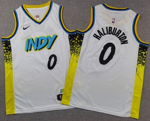 Youth Indiana Pacers #0 Tyrese Haliburton White 2024 City Swingman Jersey