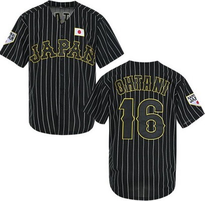 Youth Japan #16 Shohei Ohtani Black Stripes Baseball Jersey