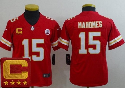 Youth Kansas City Chiefs #15 Patrick Mahomes II Limited Red C Patch Vapor Jersey