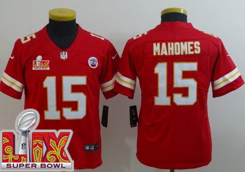 Youth Kansas City Chiefs #15 Patrick Mahomes Limited Red Super Bowl LIX Vapor Jersey
