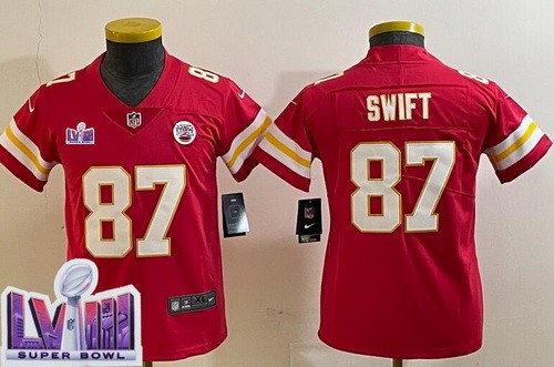 Youth Kansas City Chiefs #87 Taylor Swift Limited Red LVIII Super Bowl Vapor Jersey