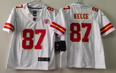 Youth Kansas City Chiefs #87 Travis Kelce Limited White Vapor Jersey