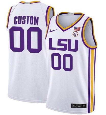 Youth LSU Tigers Customized White College Basketball Jersey