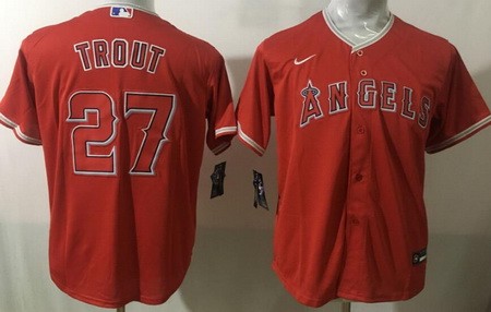 Youth Los Angeles Angels #27 Mike Trout Red Cool Base Jersey