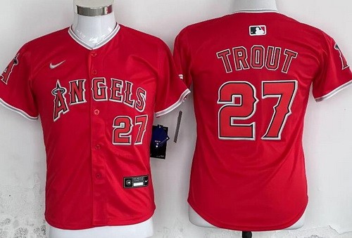 Youth Los Angeles Angels #27 Mike Trout Red Limited Jersey