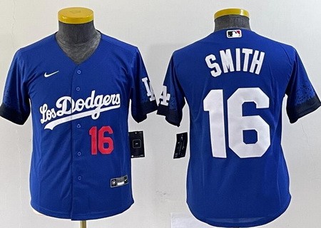 Youth Los Angeles Dodgers #16 Will Smith Blue City Player Number Cool Base Jersey