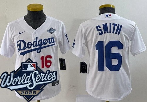 Youth Los Angeles Dodgers #16 Will Smith White 2025 World Series Limited Jersey