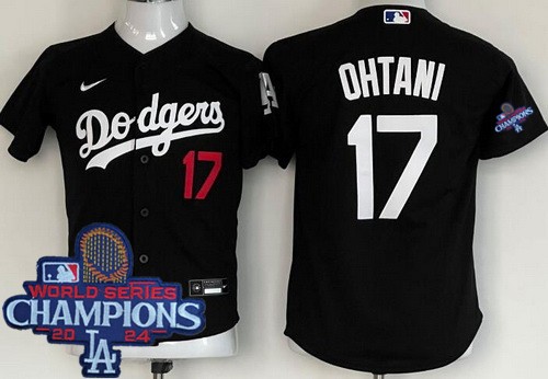 Youth Los Angeles Dodgers #17 Shohei Ohtani Black 2024 World Series Champions Limited Jersey