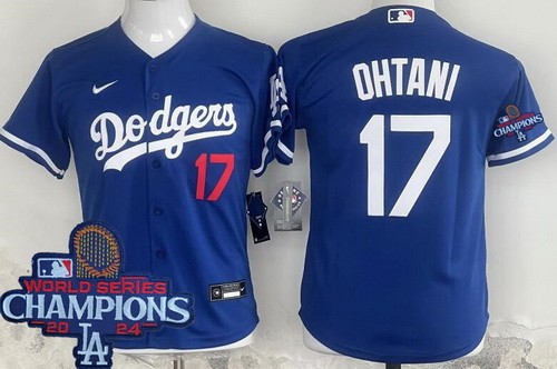 Youth Los Angeles Dodgers #17 Shohei Ohtani Blue 2024 World Series Champions Limited Jersey