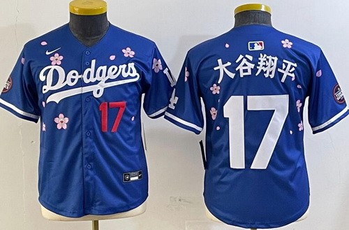 Youth Los Angeles Dodgers #17 Shohei Ohtani Blue Jananese 2025 Tokyo Series Limited Jersey