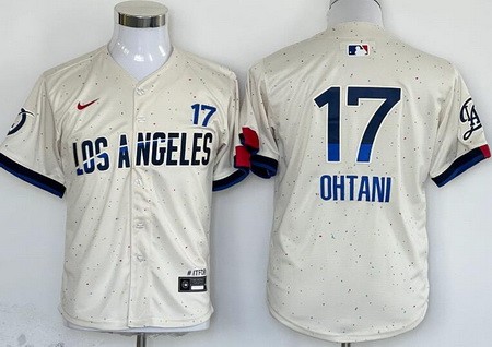 Youth Los Angeles Dodgers #17 Shohei Ohtani Cream 2024 City Connect Limited Jersey
