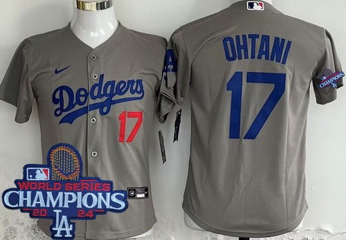 Youth Los Angeles Dodgers #17 Shohei Ohtani Gray 2024 World Series Champions Limited Jersey