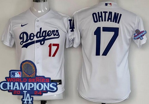 Youth Los Angeles Dodgers #17 Shohei Ohtani White 2024 World Series Champions Limited Jersey
