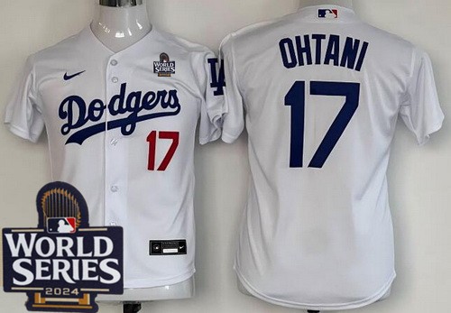 Youth Los Angeles Dodgers #17 Shohei Ohtani White 2024 World Series Limited Jersey
