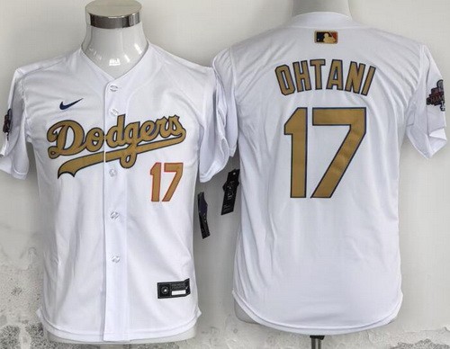Youth Los Angeles Dodgers #17 Shohei Ohtani White 2025 Gold Collection Limited Jersey