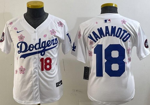 Youth Los Angeles Dodgers #18 Yoshinobu Yamamoto White 2025 Tokyo Series Limited Jersey