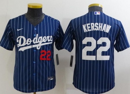 Youth Los Angeles Dodgers #22 Clayton Kershaw Blue Stripes Cool Base Jersey