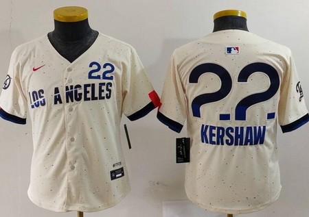 Youth Los Angeles Dodgers #22 Clayton Kershaw Cream 2024 City Connect Limited Jersey