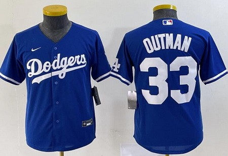 Youth Los Angeles Dodgers #33 James Outman Blue Team Logo Cool Base Jersey