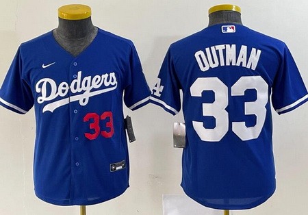 Youth Los Angeles Dodgers #33 James Outman Blue Team Logo Player Number Cool Base Jersey