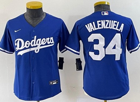 Youth Los Angeles Dodgers #34 Fernando Valenzuela Blue Cool Base Jersey