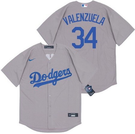 Youth Los Angeles Dodgers #34 Fernando Valenzuela Gray Alternate 2020 Cool Base Jersey