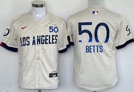 Youth Los Angeles Dodgers #50 Mookie Betts Cream 2024 City Connect Limited Jersey