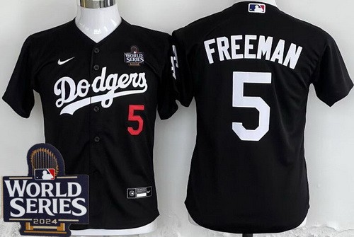 Youth Los Angeles Dodgers #5 Freddie Freeman Black 2024 World Series Limited Jersey
