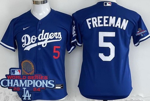 Youth Los Angeles Dodgers #5 Freddie Freeman Blue 2024 World Series Champions Limited Jersey