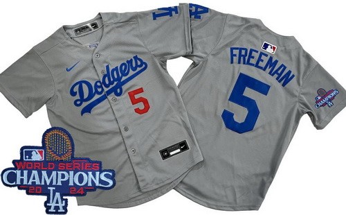 Youth Los Angeles Dodgers #5 Freddie Freeman Gray 2024 World Series Champions Limited Jersey