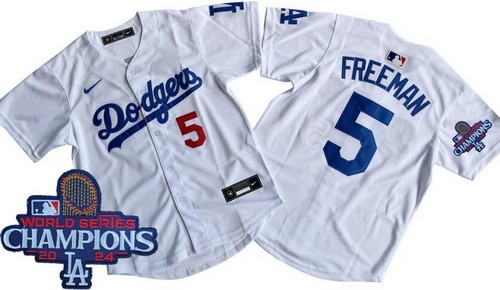 Youth Los Angeles Dodgers #5 Freddie Freeman White 2024 World Series Champions Limited Jersey