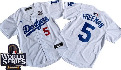Youth Los Angeles Dodgers #5 Freddie Freeman White 2024 World Series Limited Jersey