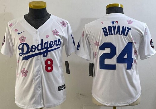 Youth Los Angeles Dodgers #8#24 Kobe Bryant White 2025 Tokyo Series Limited Jersey