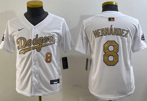 Youth Los Angeles Dodgers #8 Enrique Hernandez White 2025 Gold Collection Limited Jersey