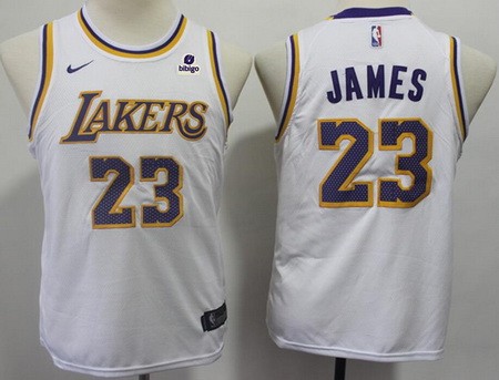 Youth Los Angeles Lakers #23 LeBron James White Icon Sponsor Swingman Jersey